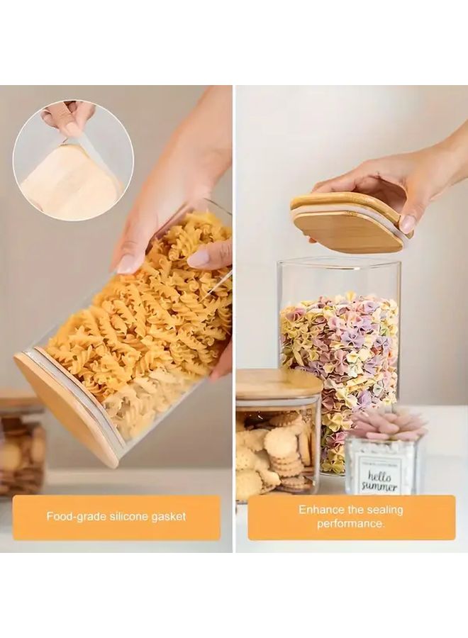 4 Pack 1500ml Square Glass Canisters With Bamboo Lids Food Storage Jars - Image 4